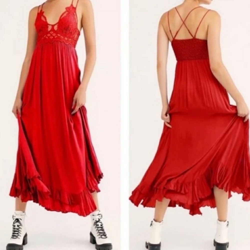 Free People Adella Slip Maxi Dress Red XS Nwt - Picture 7 of 7
